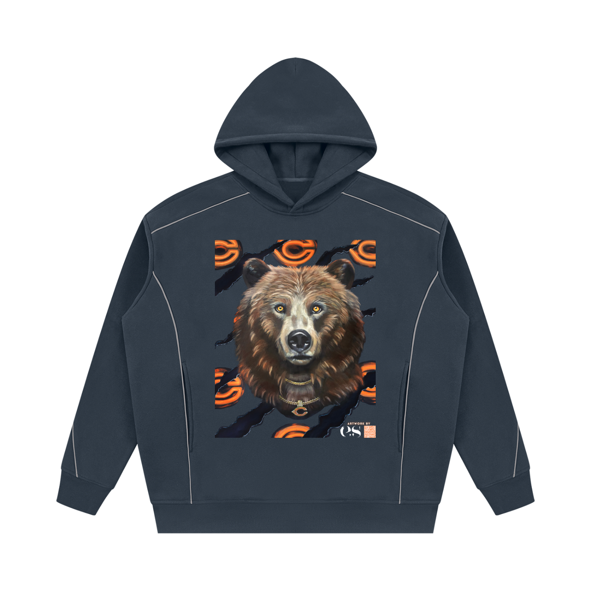 Steadfast Chicago Bears Adult Oversized Piping Fleece Hoodie | Navy